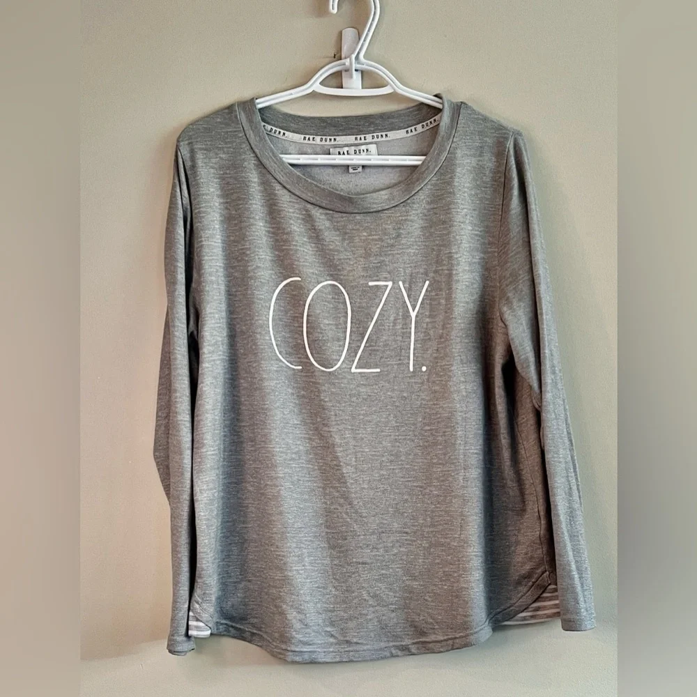 82 Rae Dunn Ladies Size XL “Cozy” Gray Knit Loungewear L/S Top - Picture 2 of 6